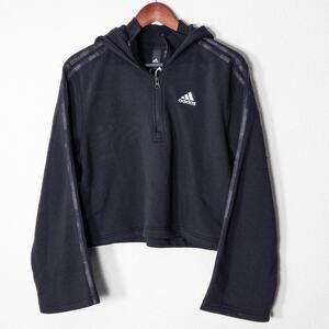 Adidas Cropped Zip Hoodie Black Size S Clean Girl Athleisure NWT